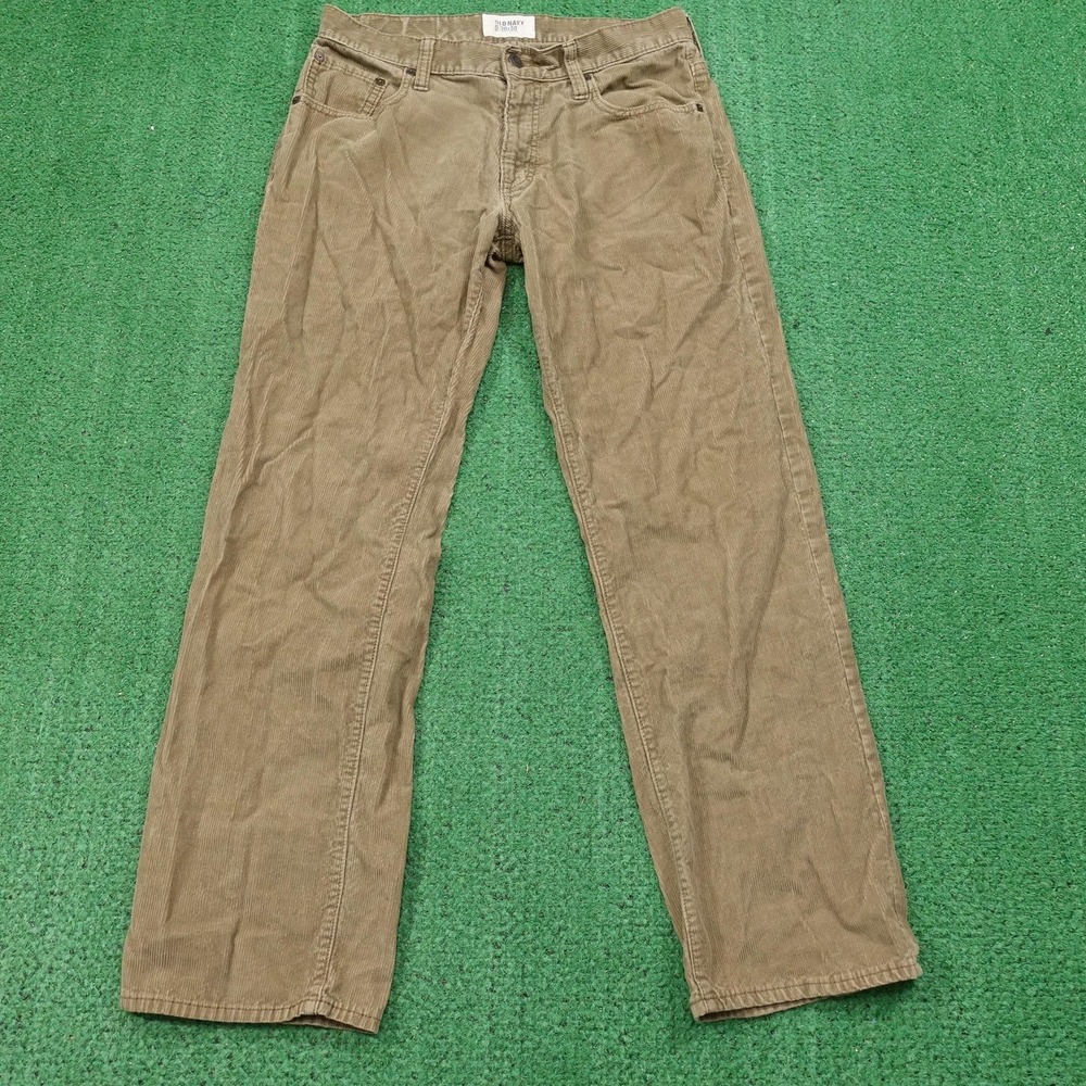Old Navy Corduroy Pants Mens 30x30 Khaki Brown Straight Leg 5-Pocket Casual‎